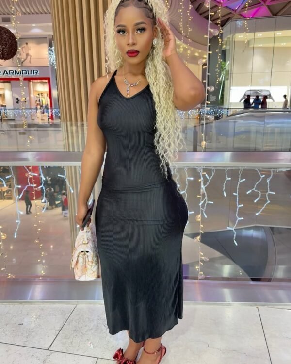 Black Ribbed Midi Dress - Image 3